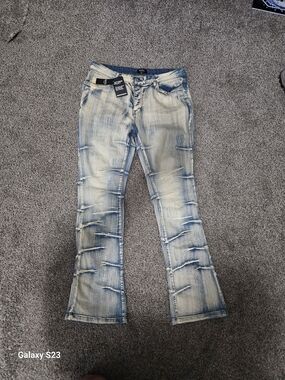 BoohooMAN Men's Size 36 Stacked Flared Acid Wash Jeans NWT Light Wash